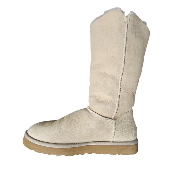 UGG Bailey Button Triplet II Tall Sheepskin Shearling Suede Wool Sand Boots - Picture 4 of 16